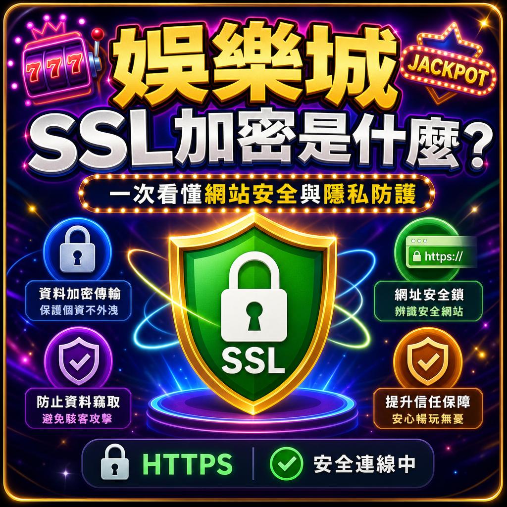 Neon-style infographic about SSL encryption with a green shield and lock, HTTPS indicator, and Chinese text about website security.